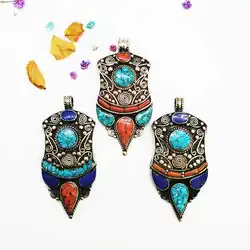 Vintage Shield Pendants Copper Inlaid Colorful Stone Pendants TBP717