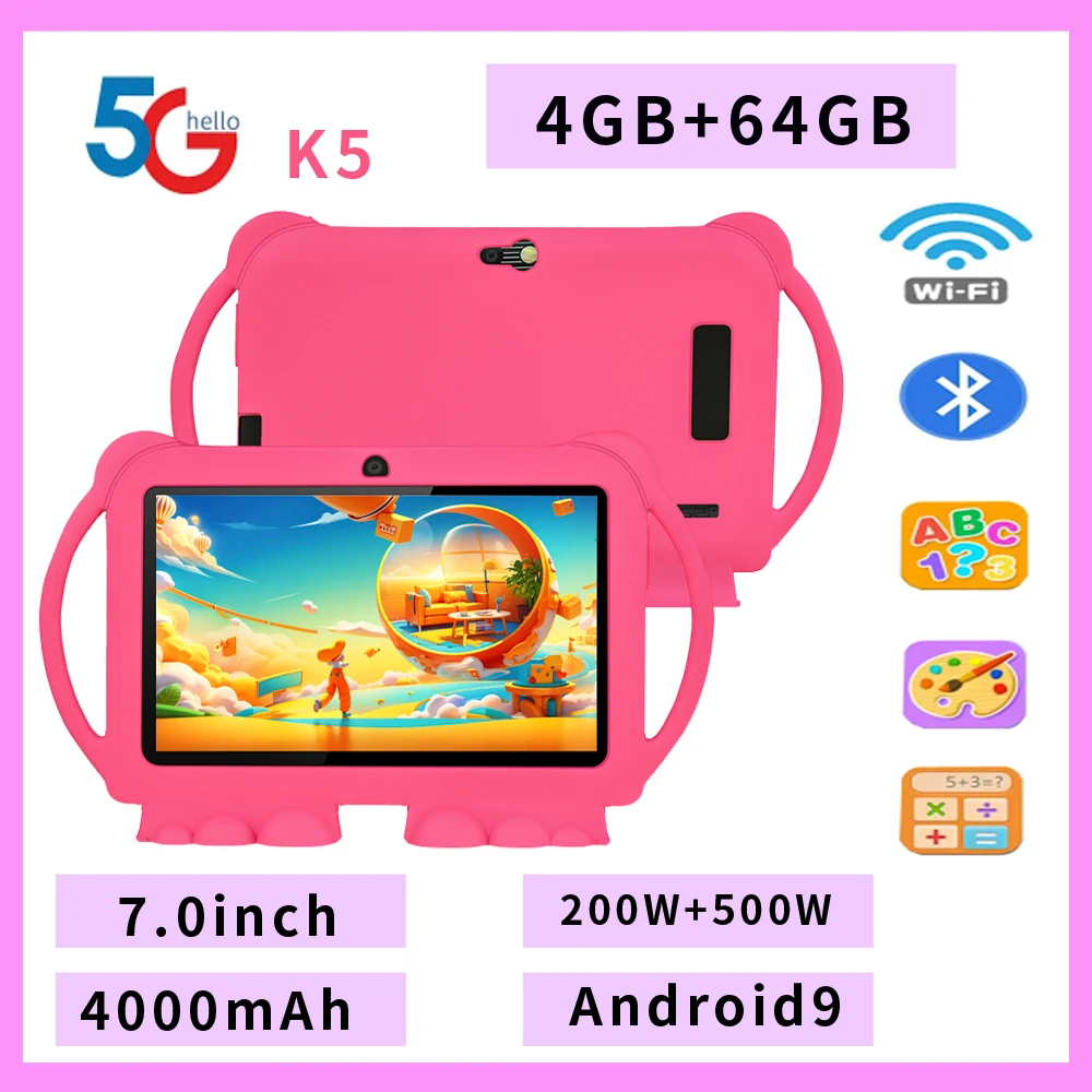 Sauenaneo Tablet permainan edukasi anak-anak, Tablet Android 9.0 5GWIFI, RAM 4GB ROM 64GB, baterai 4000mAh