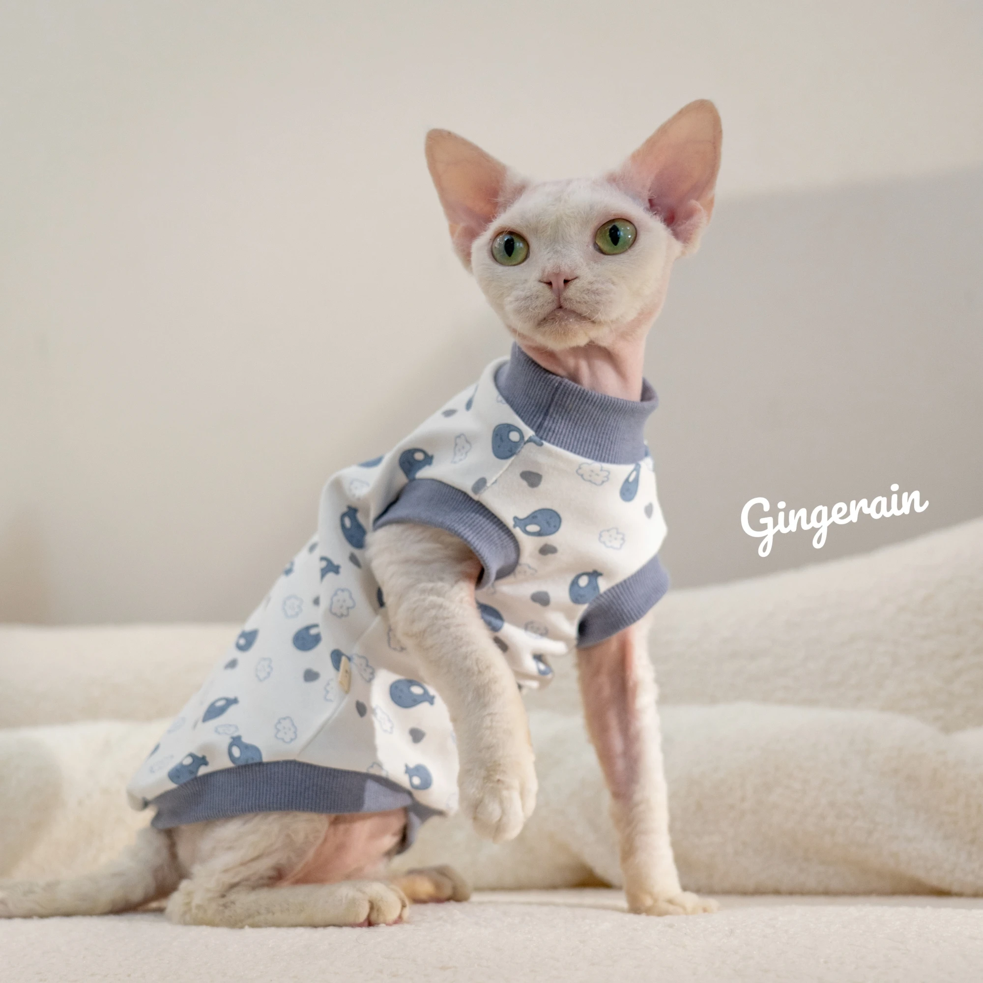Spring Summer Cotton Shirt for Sphynx Cat Clothing Cute Soft Short Sleeves Coat for Female Cats Elestic Vest For Devon Rex