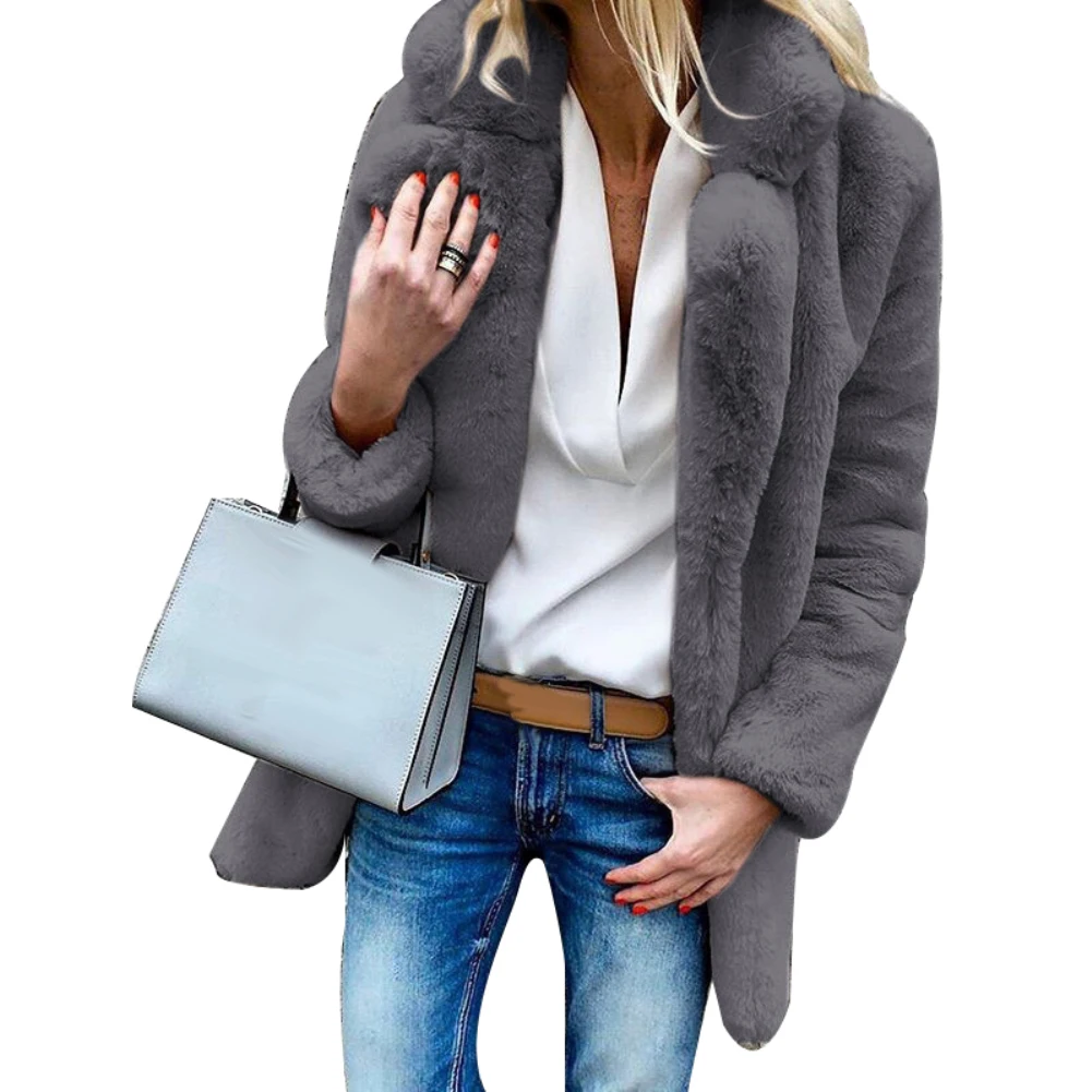 2023 Autumn Winter Faux Fur Women Coat Solid Color Comfortable Thick Plush Fur Lapel Coat Long Sleeve Warm Cardigan Outwear