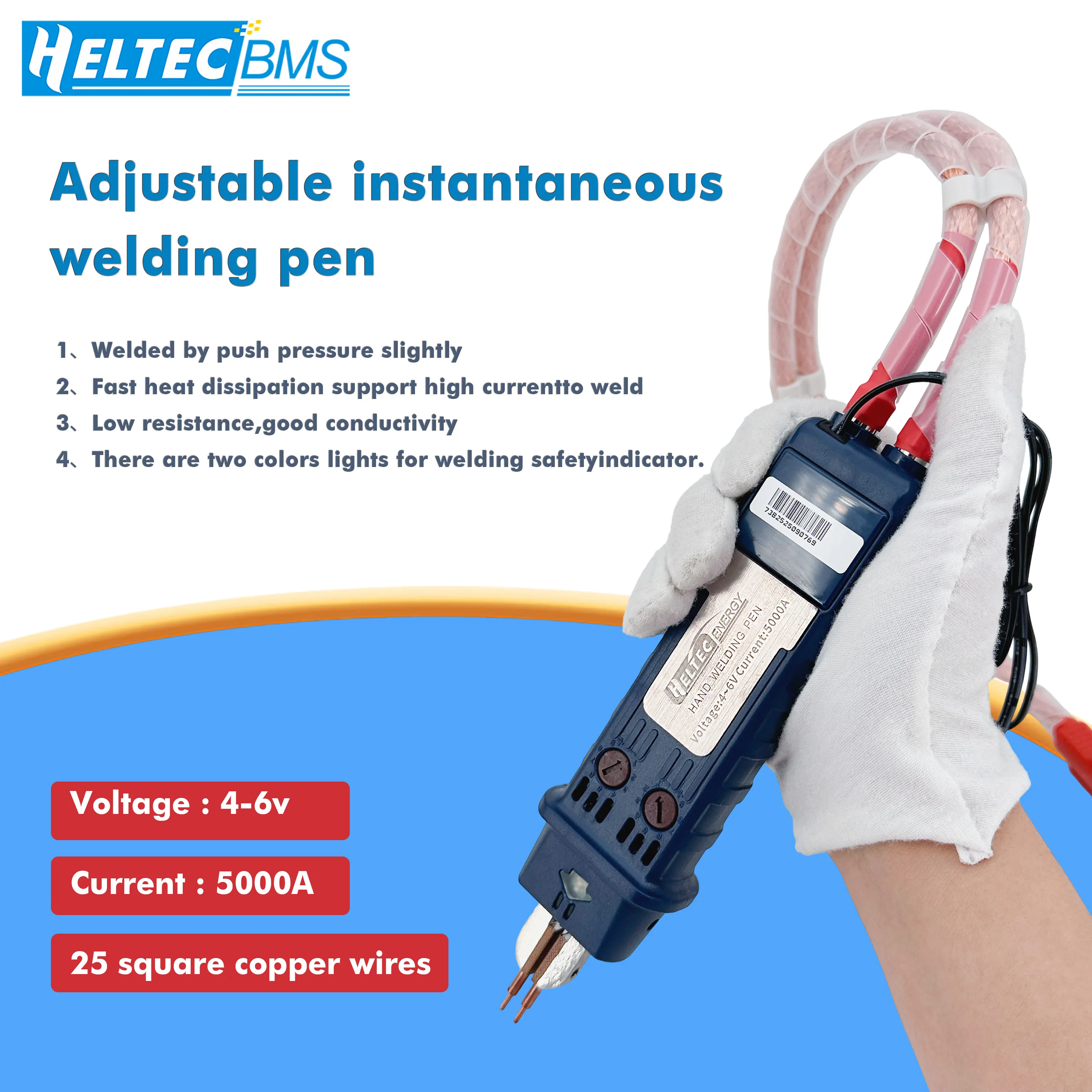 

Ручная сварочная ручка Heltec Energy для аккумуляторной батареи 18650/21700/32700, 25 квадратных кабелей, 6 В, 5000 А, регулируемая ручка для точечной сварки