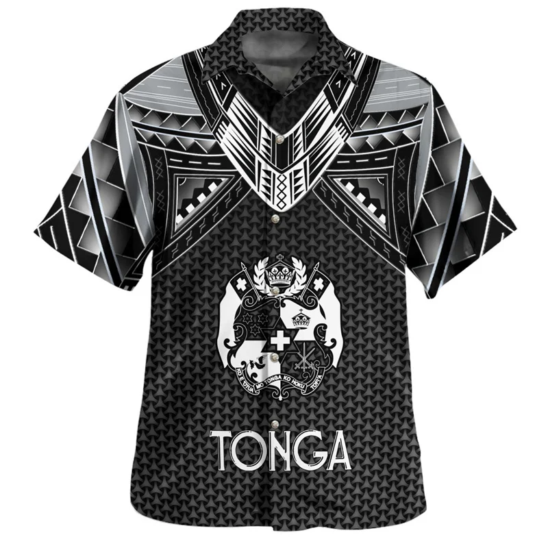 

3D The Kingdom Of Tonga National Flag Printing Shirts Tonga Emblem Coat Of Arm Graphic Short Shirts Men Harajuku Clothing Shirts