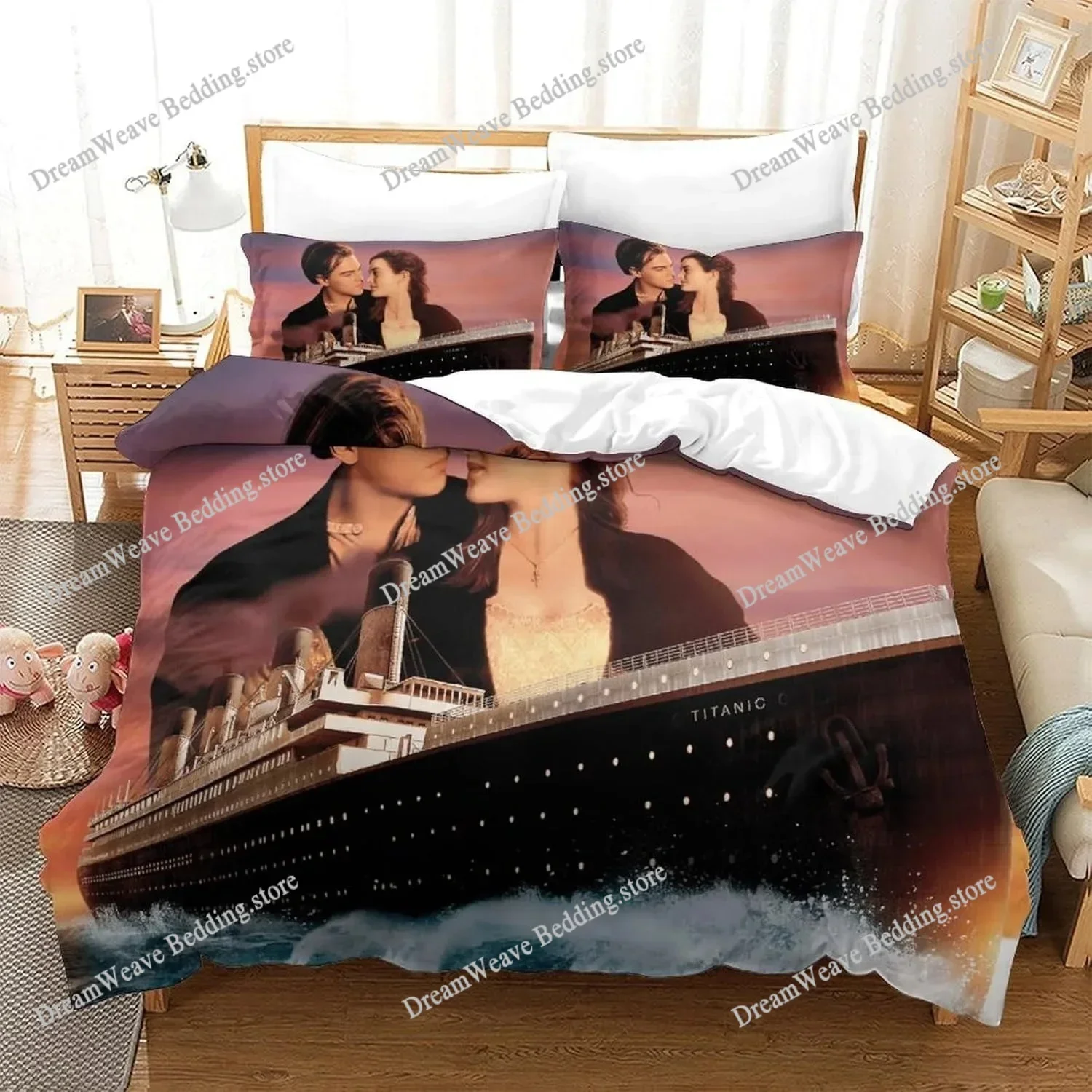 Bedding Decor Romantic Love Duvet Cover Pillowcase Titanic Jack Rose Bedding Set  Adult Boy Girl Bedroom Decoration Single Doubl
