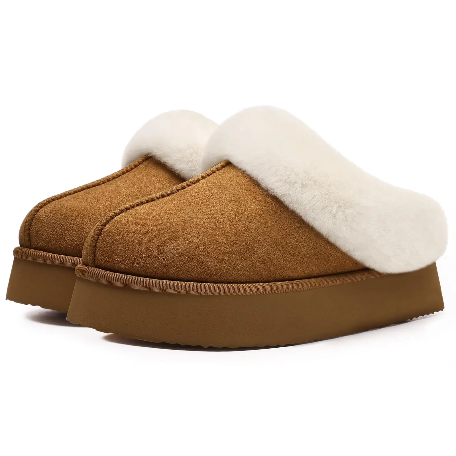 Litfun Fashion Fur Slippers Women Thick Sole Winter Fluffy Fuzzy Slippers Anti-Slip House Slides Women Platform Plush Slippers