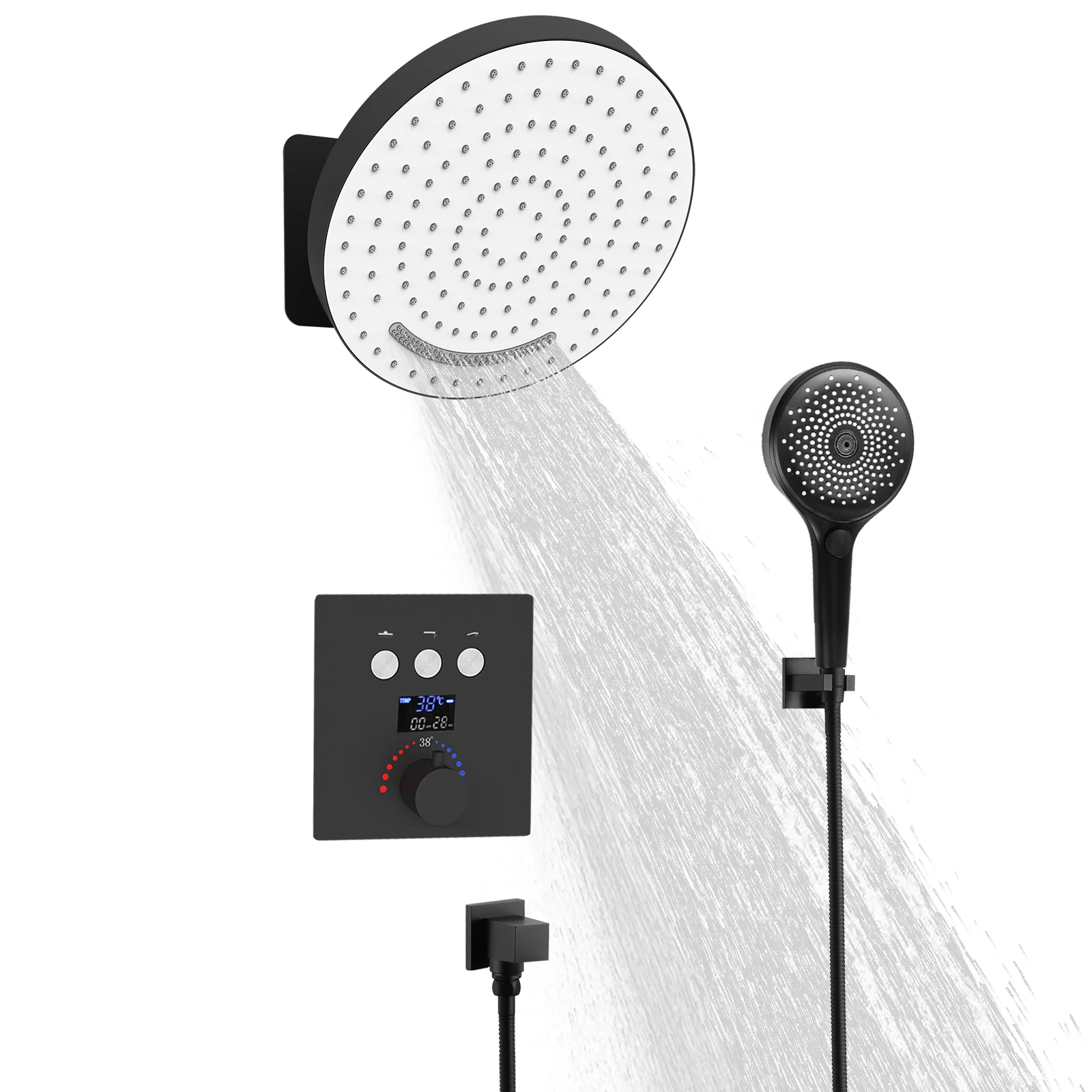 

Bronze shower suite Rain Shower Thermostatic Black Tripper bathroom Wall -mounted bath tank shower head system