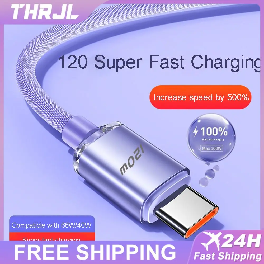 2/1.5/1/0.25m Braided Data Cable 6A Type-C 120W Super Fast Charge Soft Durable Mobile Phone Data Cable For Huawei Samsung Xiaomi