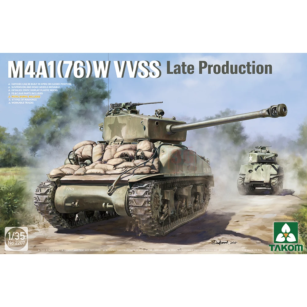 New TAKOM 1/35 Tank Assemble Figure Model 2207/2208 M4A1(76)W/M51 Sherman Tank Series Uncolored Collect Custom Toy Birthday Gift