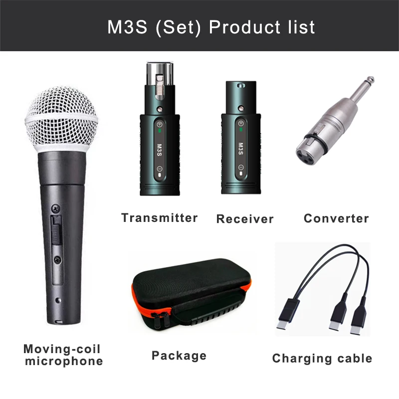 Wireless XLR Microphone Transmitter Receiver 2.4GHz plug-in wireless microphone adapter for dynamic microphone audio mixers  Mic