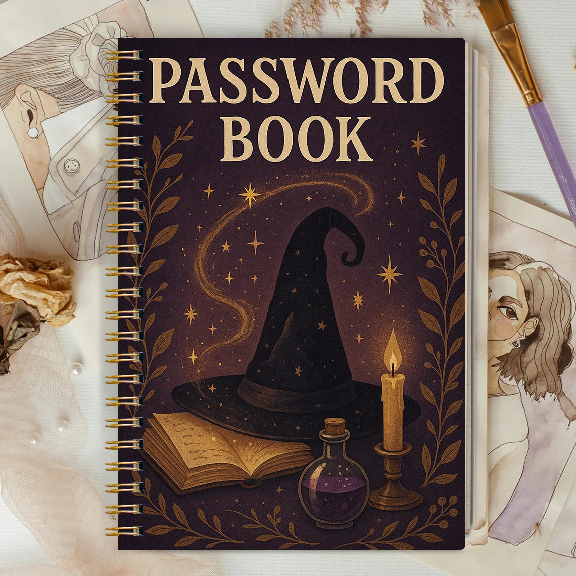 Carnet de mots de passe A5 spirale, esthétique sorcière, style Dark Academia, organisateur de mots de passe, journal de connexion sécurisé et mignon