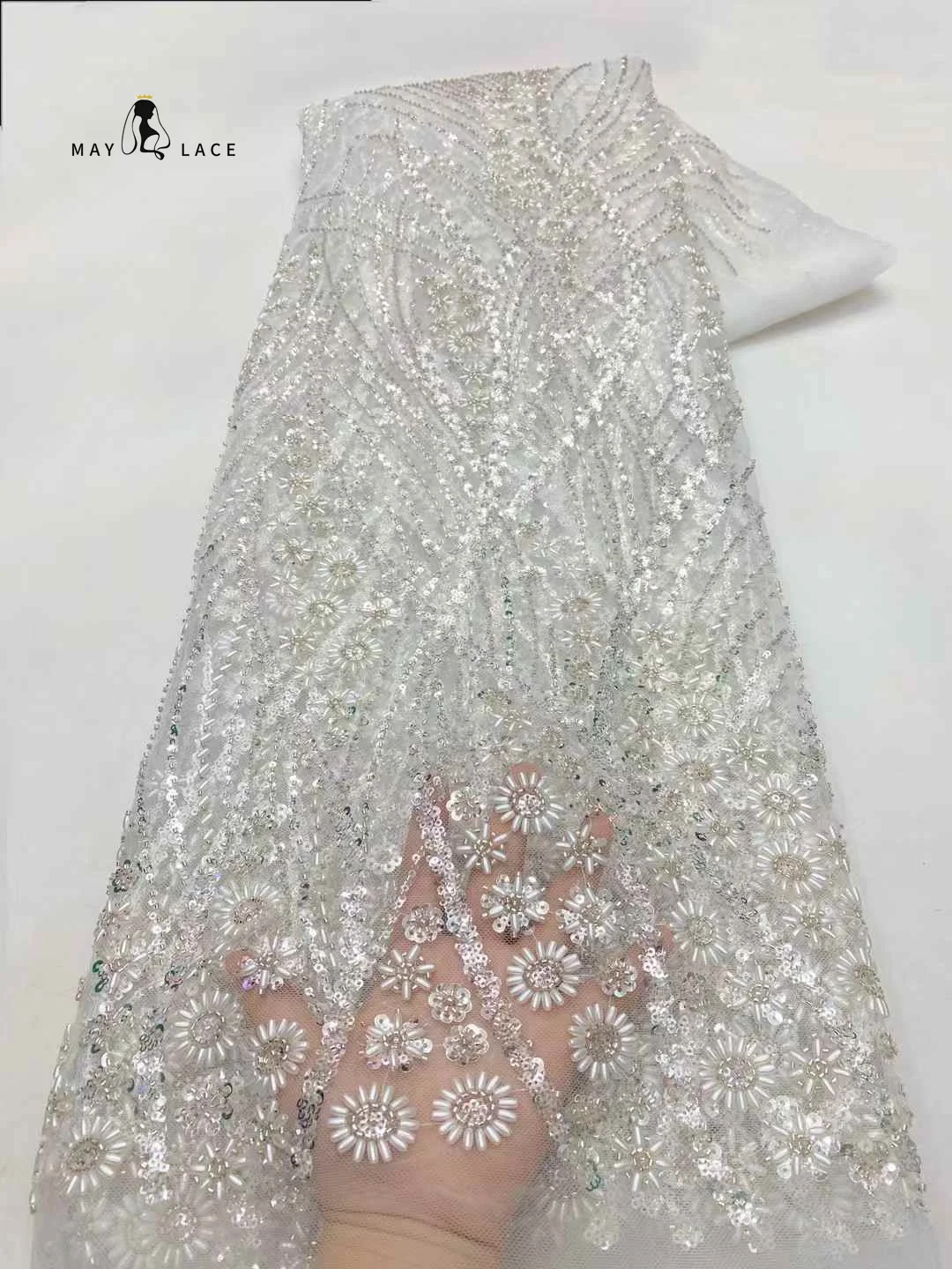 

African Groom Lace Fabric 2024 High Quality French 3D Beads Sequins Embroidery Beads Net Lace Fabric For Wedding Party Dresses