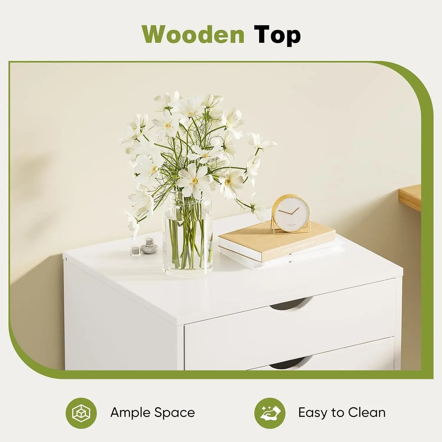 7 Drawer Rolling Storage Cabinet, Wood Under Desk Mobile Dresser with Wheels, Small Organizer Chest for Home Office, Bedroom, Living Room, Compact Vertical Storage Furniture Unit, White view 6