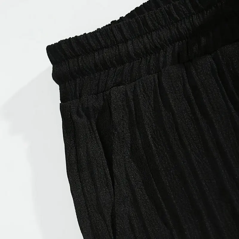 Summer Trend Men's Black Pleated Short Sleeve Shirt Shorts Suit Casual Street Boys Casual Suit - view 3