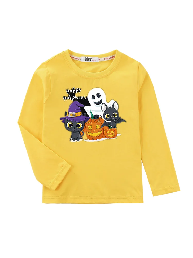 Halloween Kürbis T-shirt für Kinder Langarm Herbst Tops Jungen Cartoon Tees Casual Kleidung 3-14T