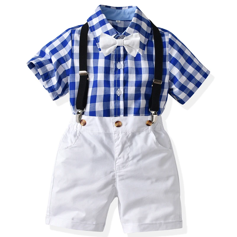 

4Piece Baby Outfit Toddler Boy Summer Clothing Set Kids Boutique Clothes Korean Fashion Plaid Short Sleeve T-shirt+Shorts BC2385