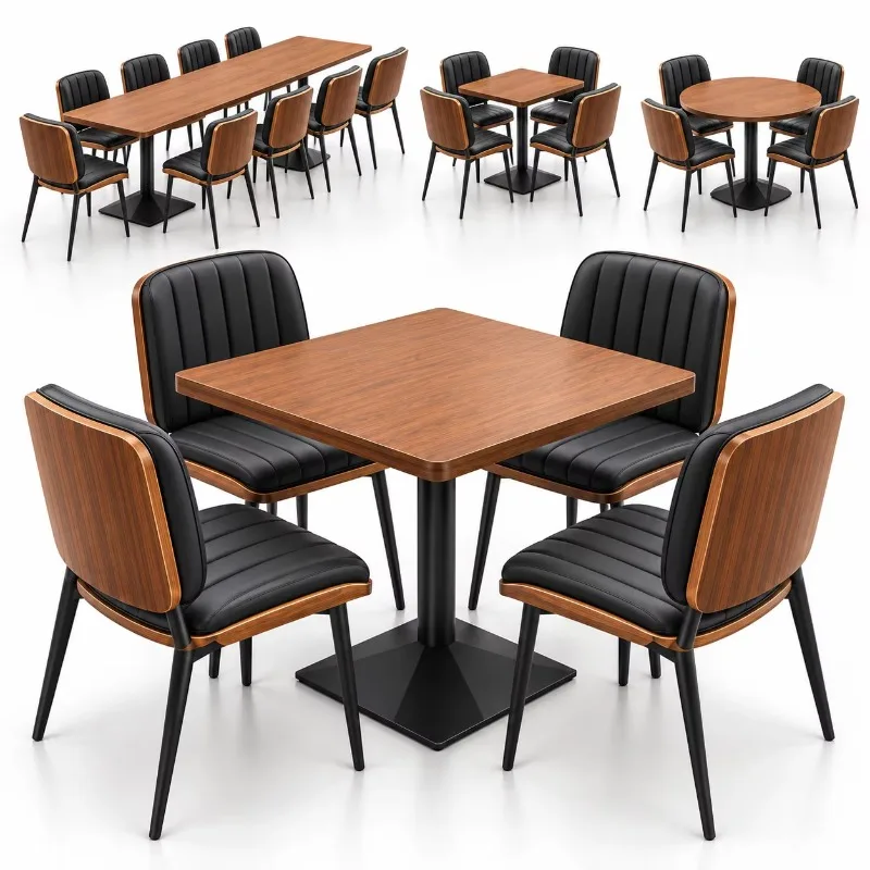Commercial Restaurant Furniture Set Walnut Wood Dining Tables Upholstered Dining Chairs Metal Frame For Cafe Bistro Hotel Table