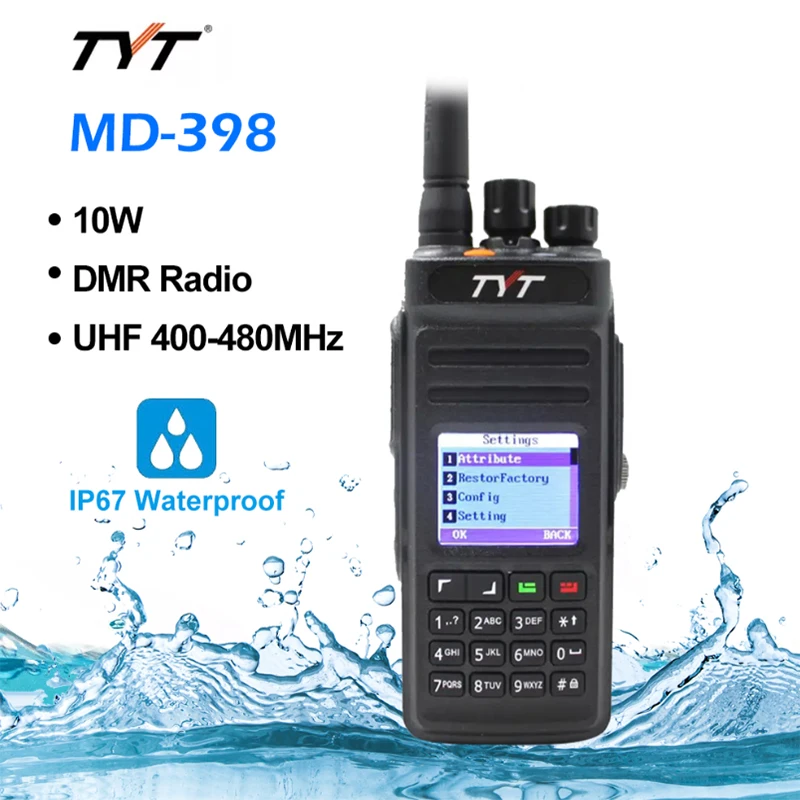 

TYT MD-398 10W UHF 400-480MHz IP67 Waterproof Dual Slot DMR Radio Ham Transceiver Digital Walkie Talkie