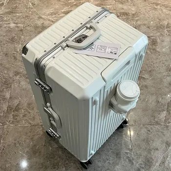 Valise de voyage à cadre en aluminium avec porte-gobelet, étui nervuré, grande capacité, 24 
