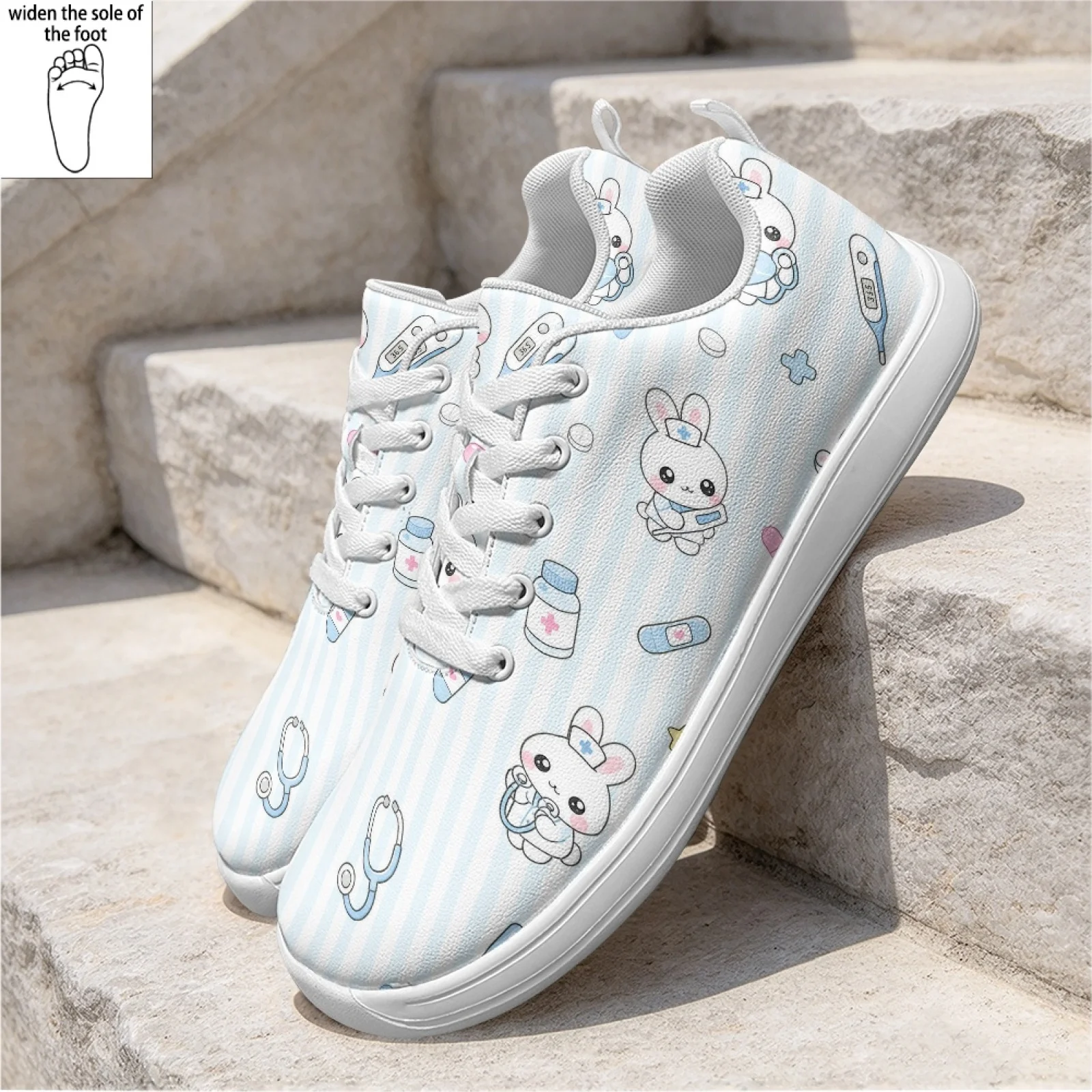PENSTROLL Cute Nurse Bunny Print Grip Sole Wide Width Work Sneakers Nursing Shoes for Women Everyday Wear Standing