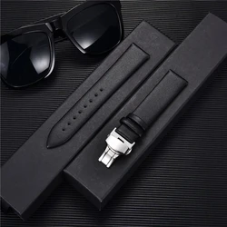 Ultra-thin Genuine Soft Leather Strap 18mm 20mm 22mm with Stainless Steel Butterfly Clasp Men Women Watchbands