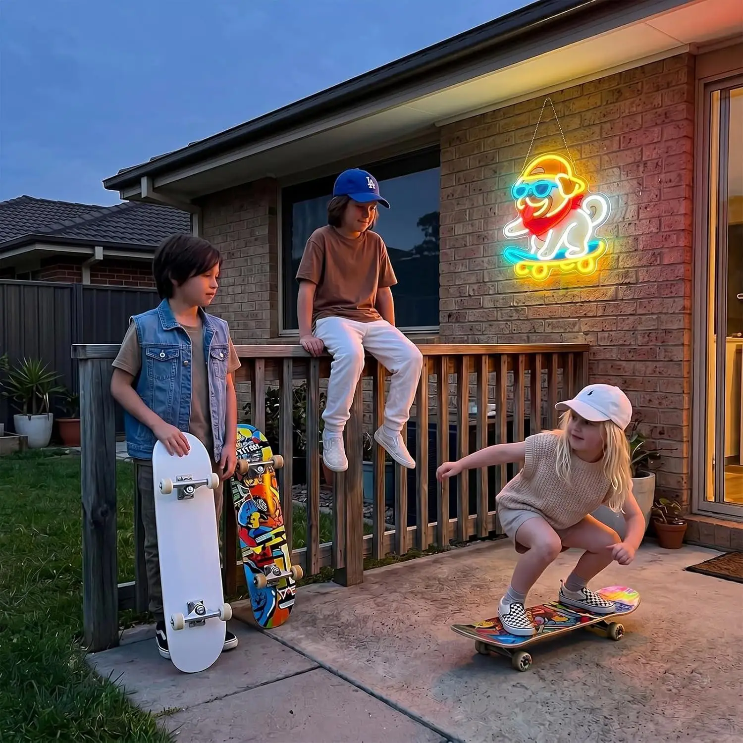 Skateboarding Dog Neon Sign Hip Hop Dimmable LED Lights For Bedroom Game Room Man Cave Decor Gifts For Dog Lovers Wall Lights