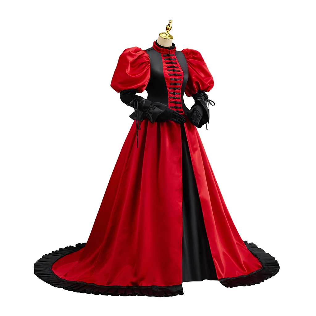 Medieval Victorian Woman's Bustle Red Dress Halloween Party Belle Gown Dress