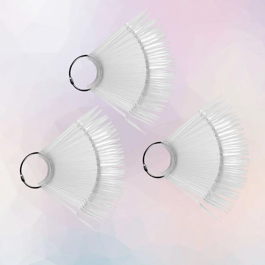 Juego de 3 puntas en forma de abanico, Kit de práctica, palos de exhibición transparentes para entrenamiento artístico, paleta de colores, puntas de práctica de uñas, tarjeta de exhibición de uñas