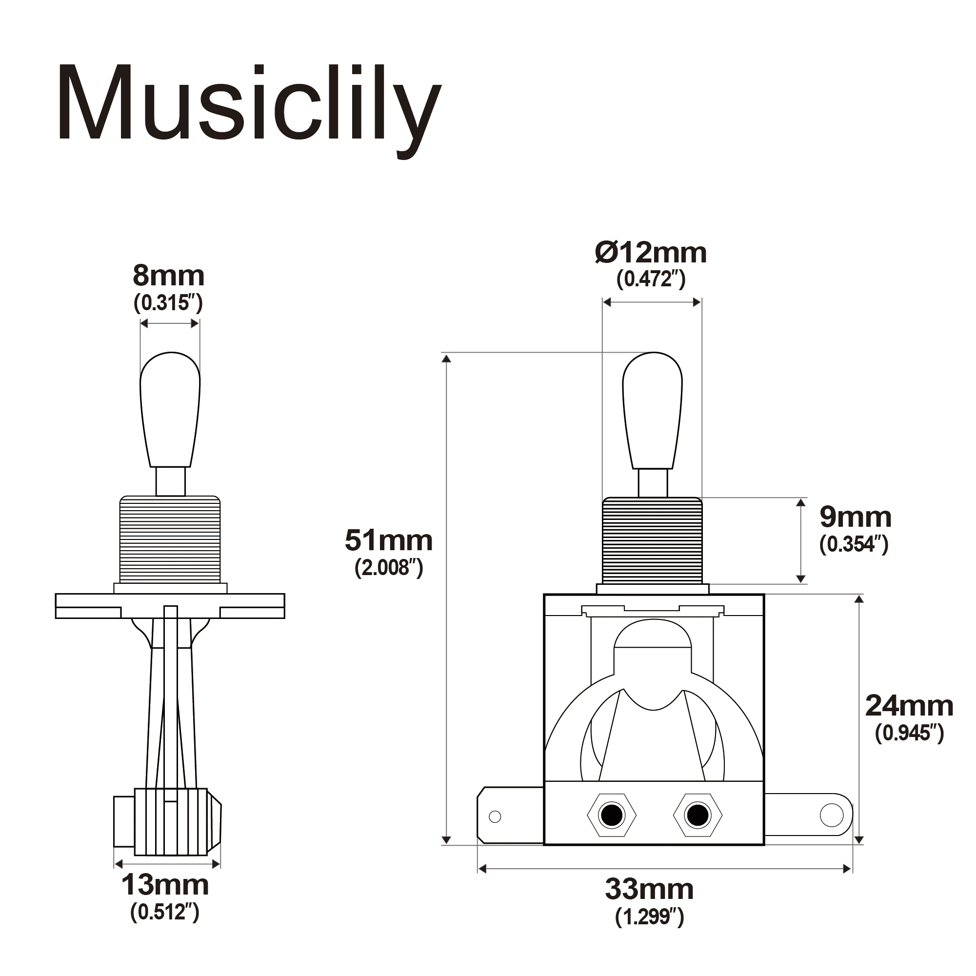 Musiclily Metric 3 Way Short Straight Guitar Toggle Switch Pickup Selector for LP Style Electric Guitar