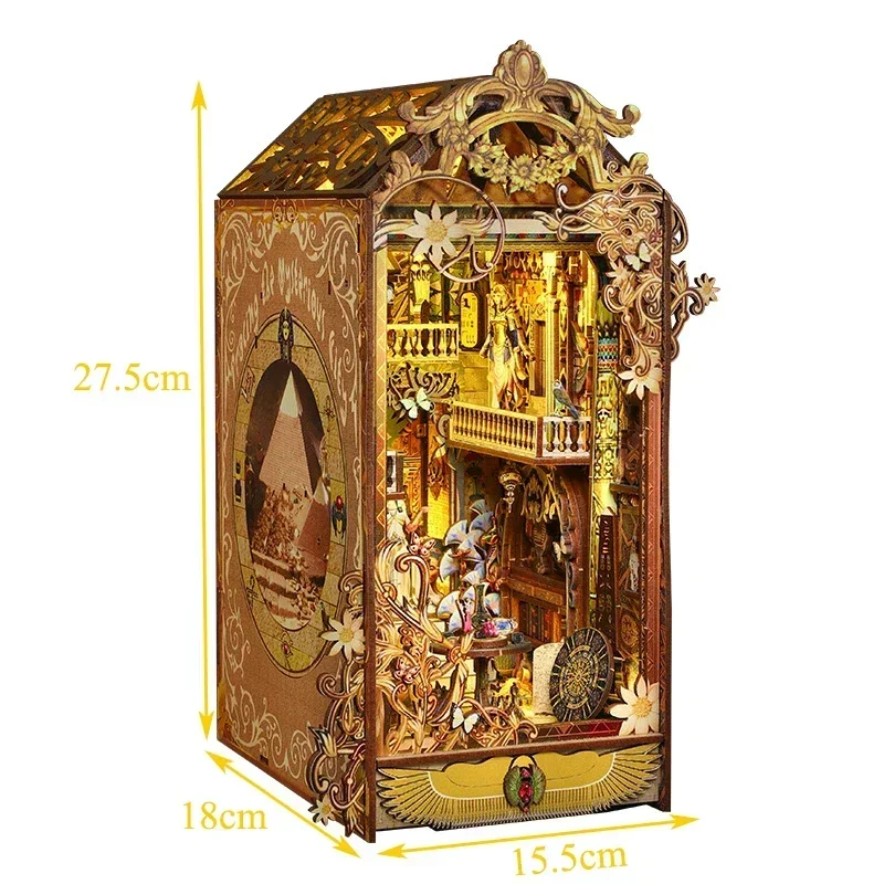 

DIY Wooden Book Nook Shelf Insert Kits Miniature, The Mysterious City Bookends Egypt Bookshelf Dollhouse for Friends Xmas Gifts