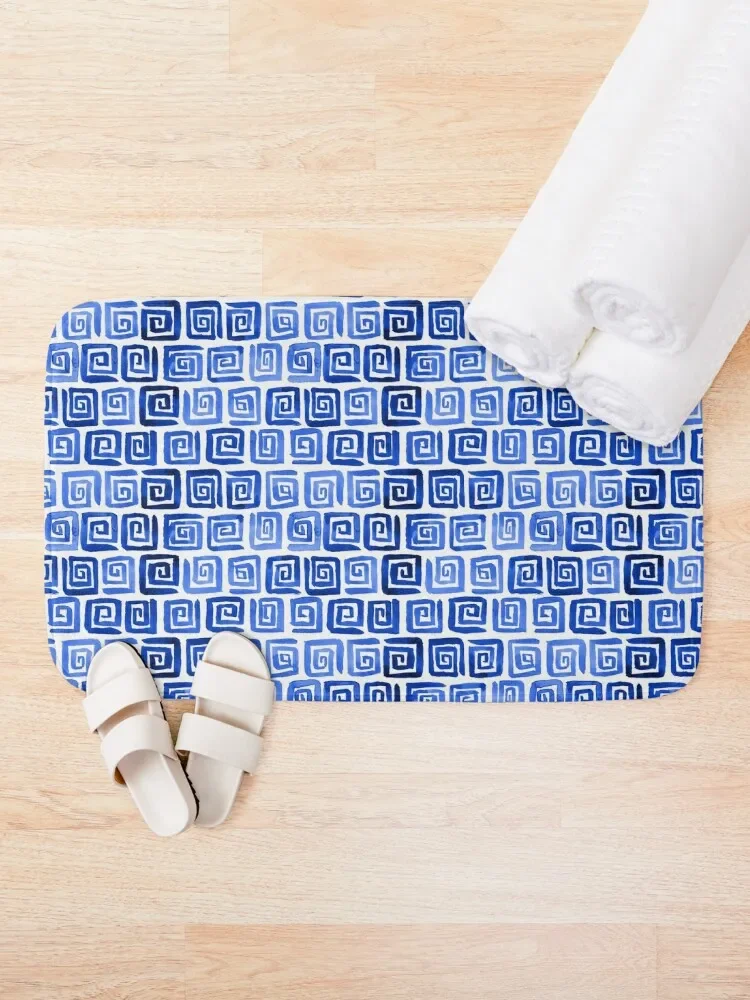 Watercolor Greek Key Pattern - Royal Blue Bath Mat Entrance Doormat Accessories Sets For The Bathroom Mat