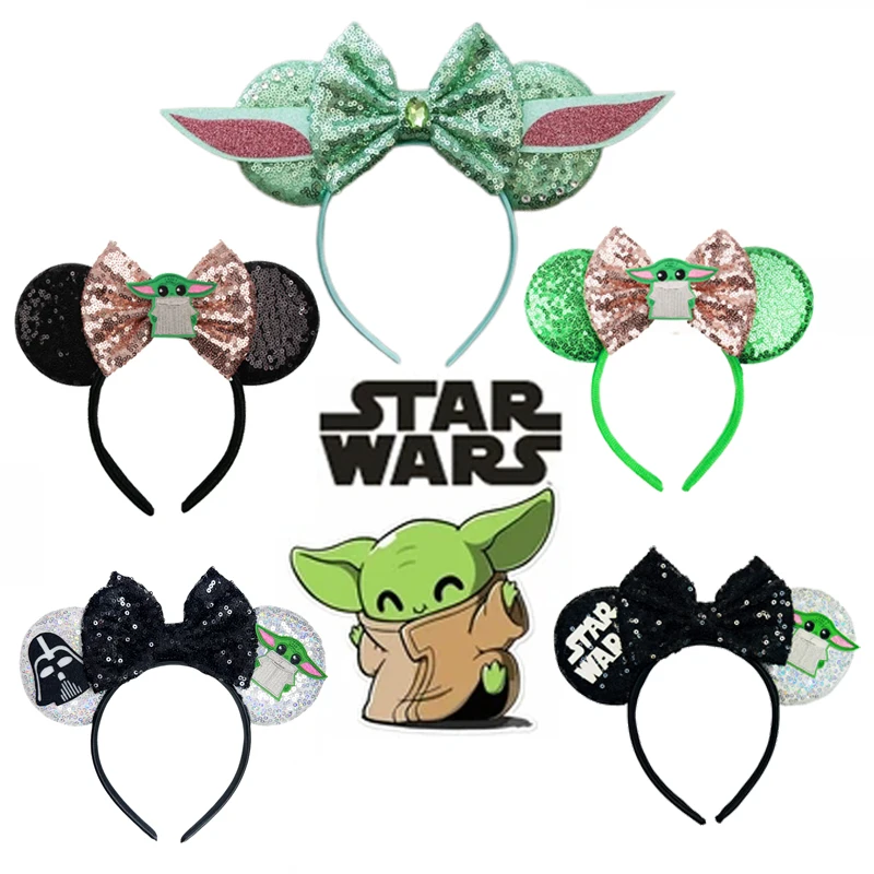 Mickey Mouse Ear Headband STAR-WARS Headwear Grogu Baby Master Yoda Headbands For Girls Kids Minnie Mouse Ear Hairband