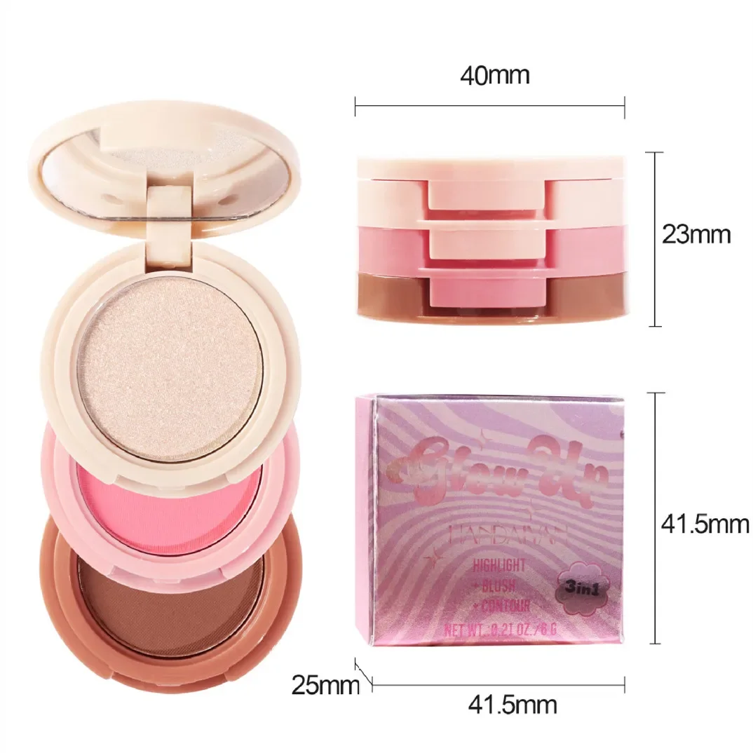 Coreano 3 In 1 Matte Highlighter Blush Palette Pearly Blush Shiny Eyeshadow multifunzionale Face Makeup Palette Cosmetics