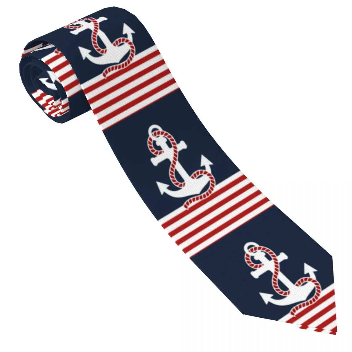 Custom Nautical Stripes And Red Anchor Neck Ties Men Printed Necktie Sailing Sailor Four Seasons Tie Necktie For Father's Day