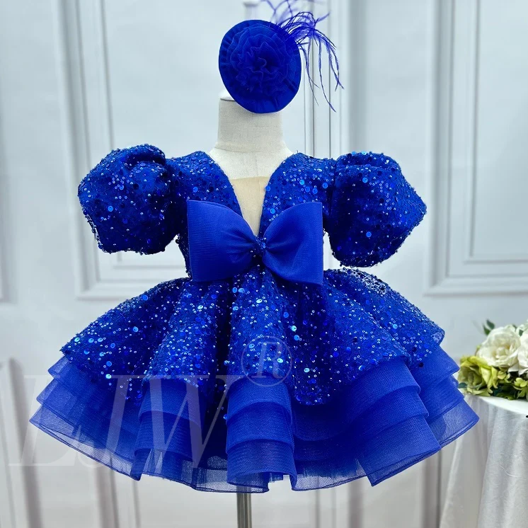 Baby gorgeous birthday dress 1-12 old girls fashionable V-neck sequin tail princess dress host stage catwalk wedding flower Dres