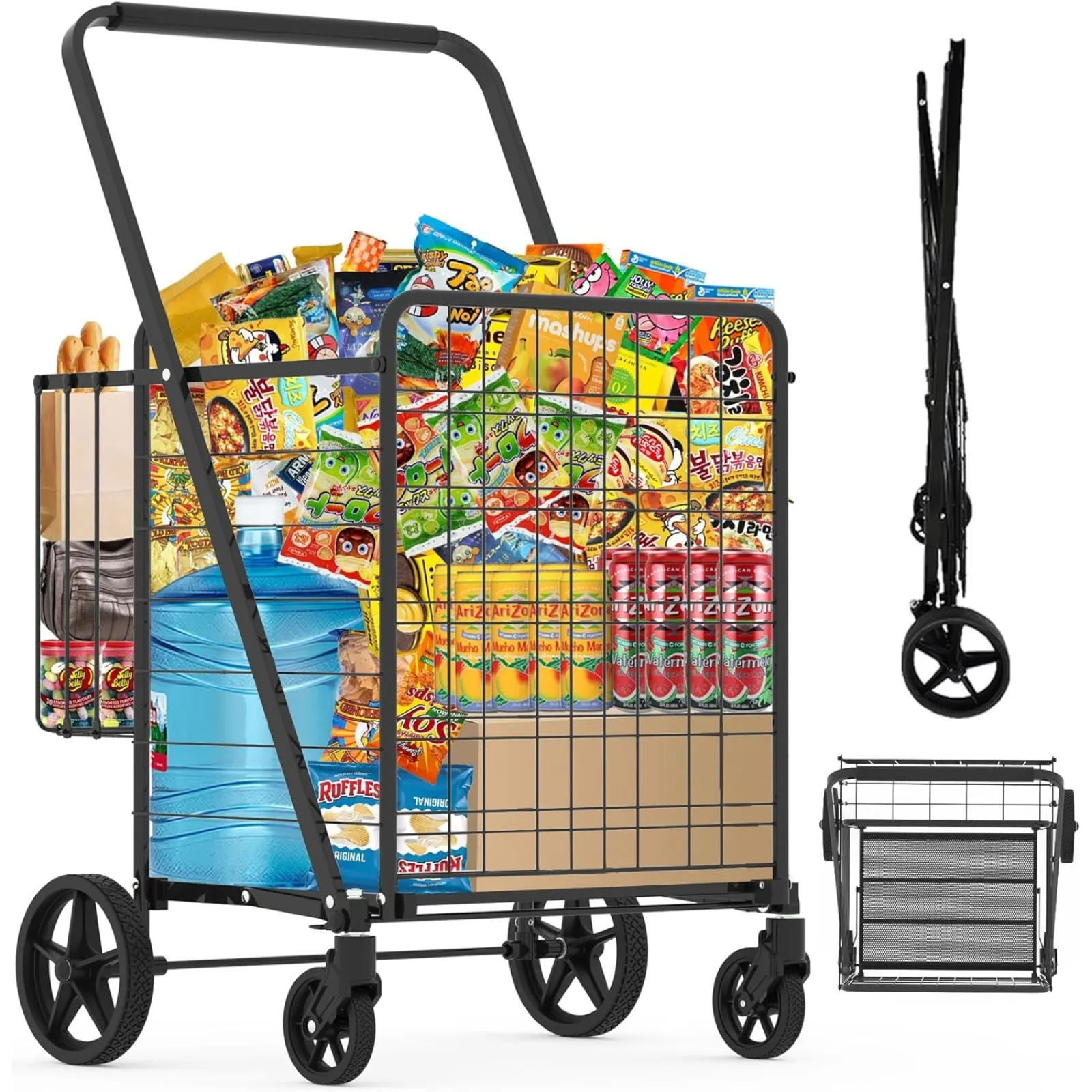 Ons Winkelwagentje Voor Boodschappen, 30.7 Gallons Opvouwbare Boodschappenwagen Met Waterdichte Tas, 360