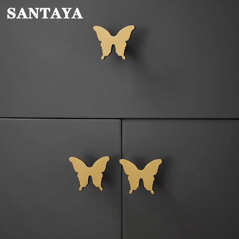 Brass Furniture Handle Butterfly Pastoral Gold Pulls Cute Light Luxury Wardrobe Children\'s Room Cabinet Dresser Drawer Knob