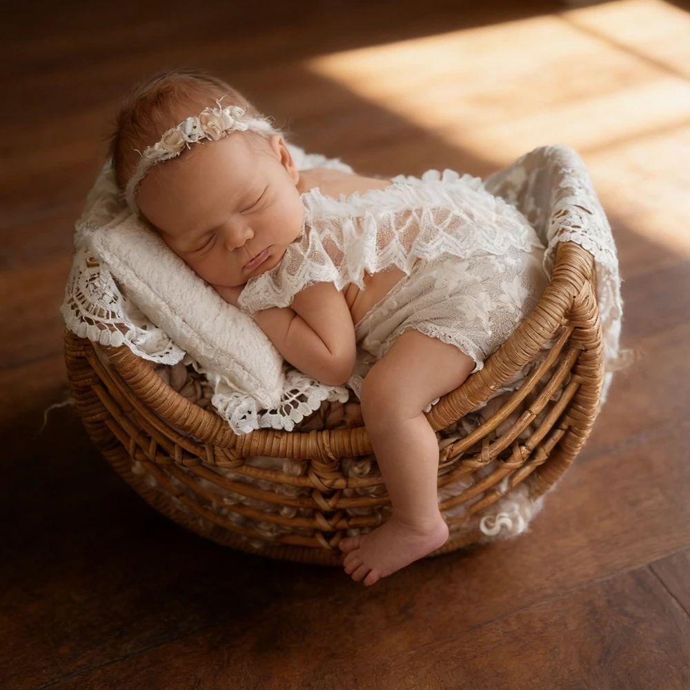 Newborn Photography Props Lace Romper Vintage Baby Photo Outfit Newborn Photoshoot Costume Infant Photo Accessories 0-3 Months