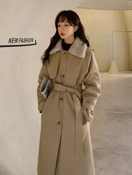 Long Korean Style Fashion Solid Color Down Padded Jacket 2022 Winter Women's New Casual Straight With Fur Collar Parka