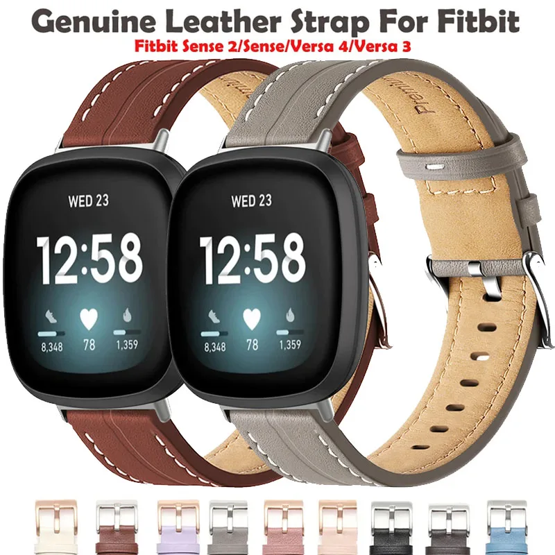 Bands for Fitbit Versa 4 / Fitbit Versa 3 / Sense 2 / Fitbit Sense, Genuine Leather Band Replacement Accessories Strap Wristband