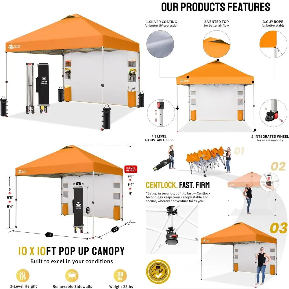 

Portable 10x10 Foot Pop Up Outdoor Canopy Tent with Pocket Sidewall, UV Protection, and Push Center Lock for Maximum Shelter and