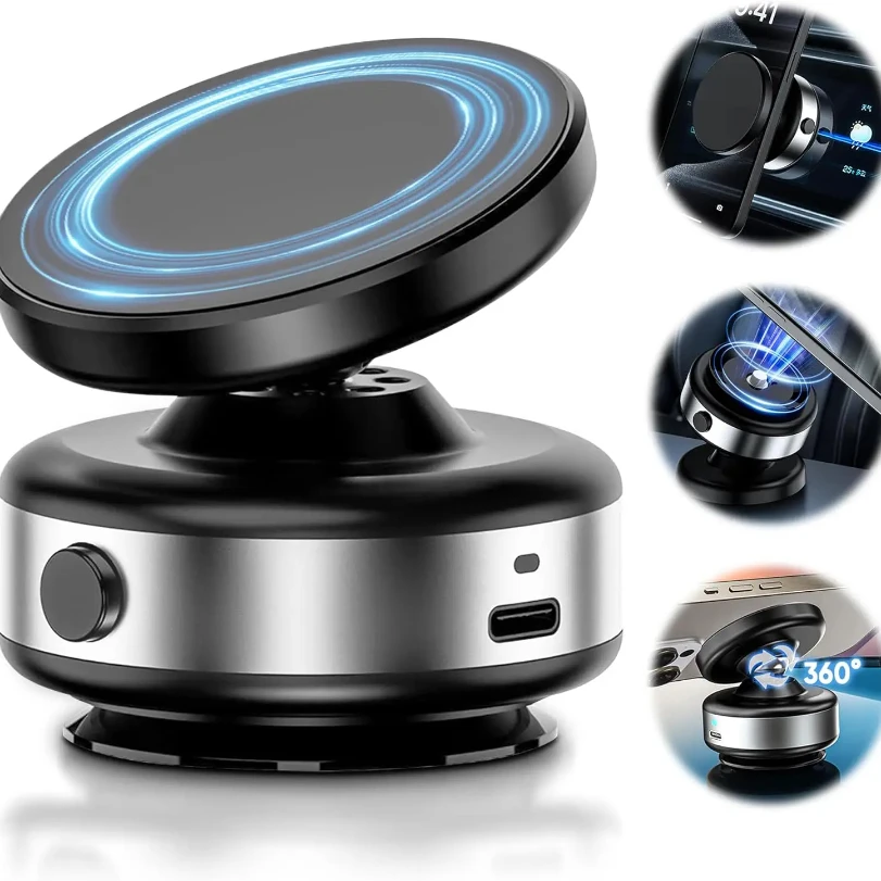 Electric Vacuum Magnetic Car Mount Stand for Cell Phone 360° Rotation Strong Suction Cup for iPhone 14 15 16 Hands-Free Holder