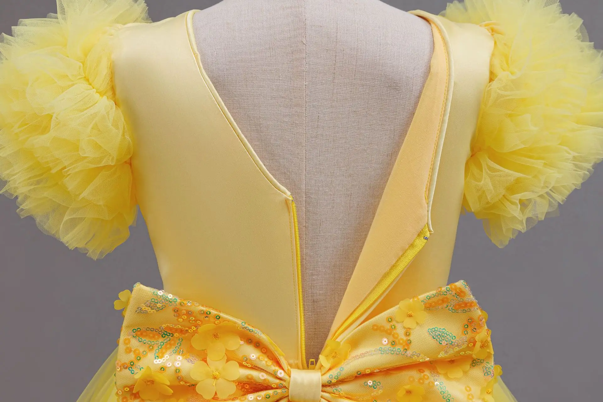 Mädchen Sommer Gelbe Pailletten Hochzeitskleider Tüll Karnevalsoutfits Mädchen Geburtstagsparty Kleider Mädchen Zeremonie-Outfits – Detail 7