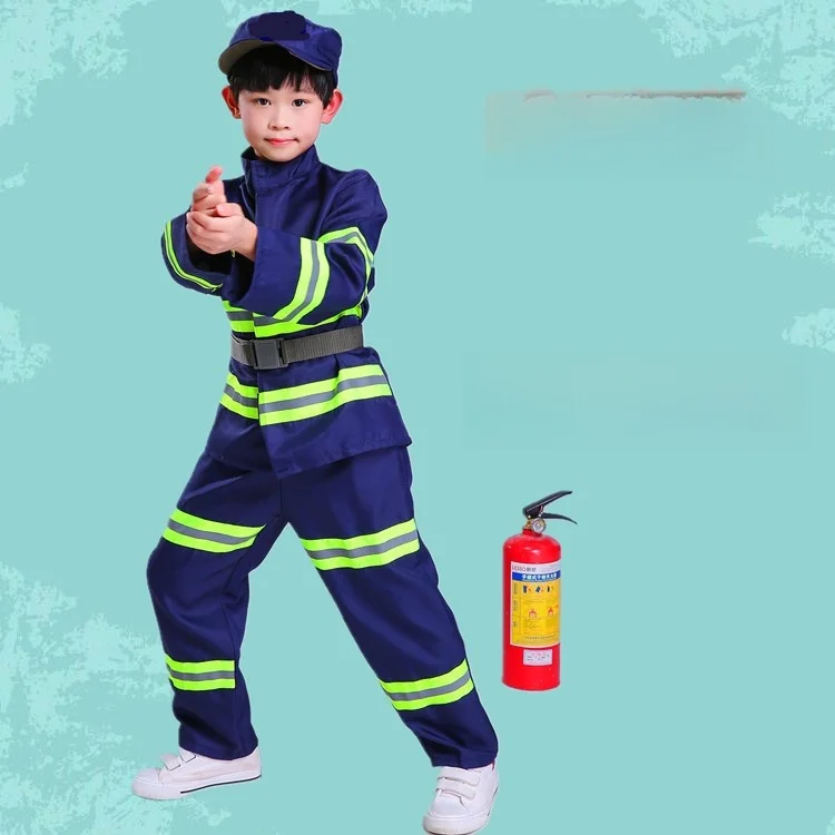 Children's Firefighter Performance Costume Professional Experience Halloween Role-playing Little Firefighter Outfit