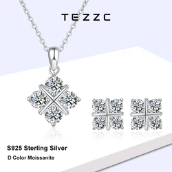 Tezzc Moissanite Jewelry Sets For Women S925 Sterling Silver with Certificates Diamond Pendant Necklace Earring Wedding Jewelry