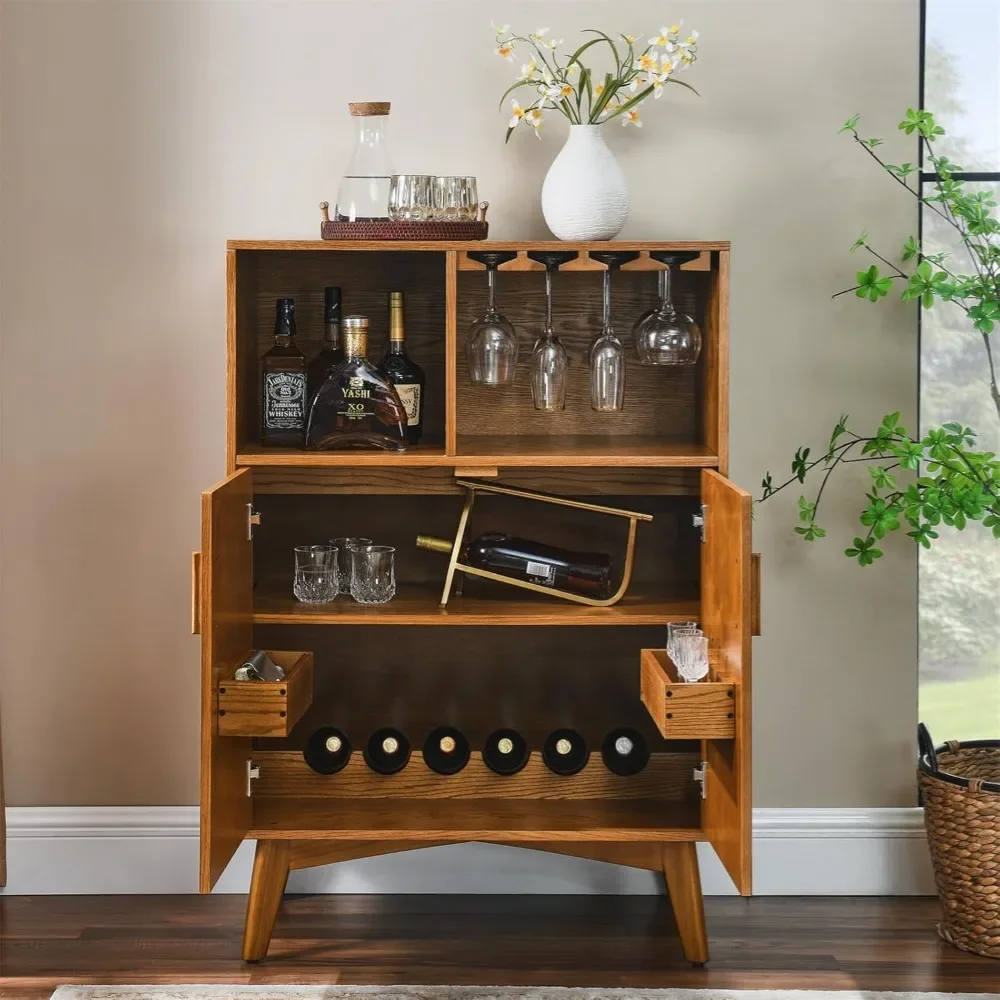 

31.5" Rectangular Wood Liquor Cabinet with Wine Glass Holder & Rack - Stylish Kitchen Coffee Bar Storage