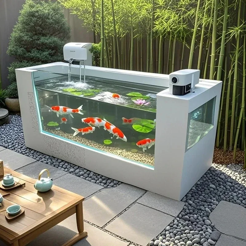 Garden rock slab fish pond thickened glass landscape fish tank balcony fish raising turtle courtyard ecological tank