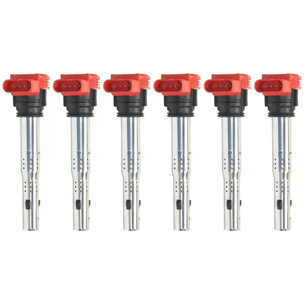 

6x Ignition Coils Pack Spark Plug Red For PORSCHE Audi S5 Q7 3.0 TFSI