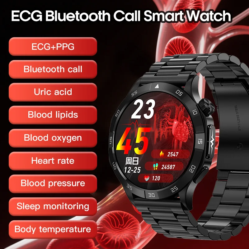 

Новинка 2025 года, ЭКГ, Bluetooth, SOS, умные часы, мочевая кислота, липиды в крови, пульс, кислород в крови, мониторинг сна, IP67, водонепроницаемый