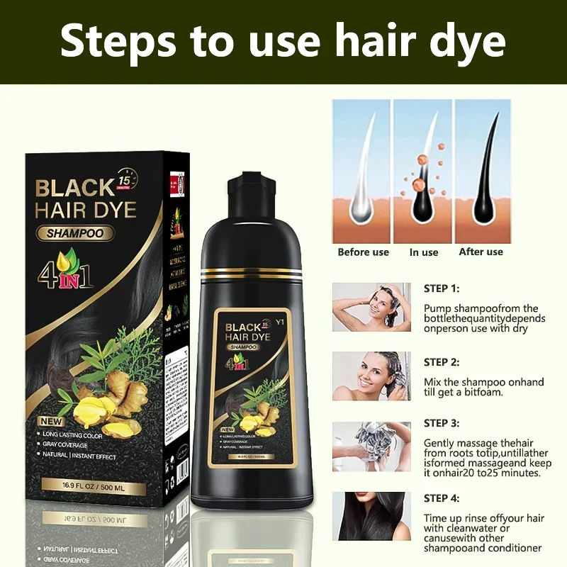 MEIDU 30ml / 500ml 4 in 1 Instant Black Hair Dye Shampoo White Covered with 7 Colour Female Male Herbal Ingredients Styling