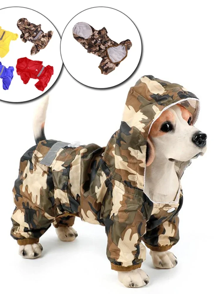 Pet Dog Rain Coat Clothes Puppy Casual Cat Raincoat Waterproof Jacket Outdoor Rainwear Hood Apparel Jumpsuit Pet Supplies