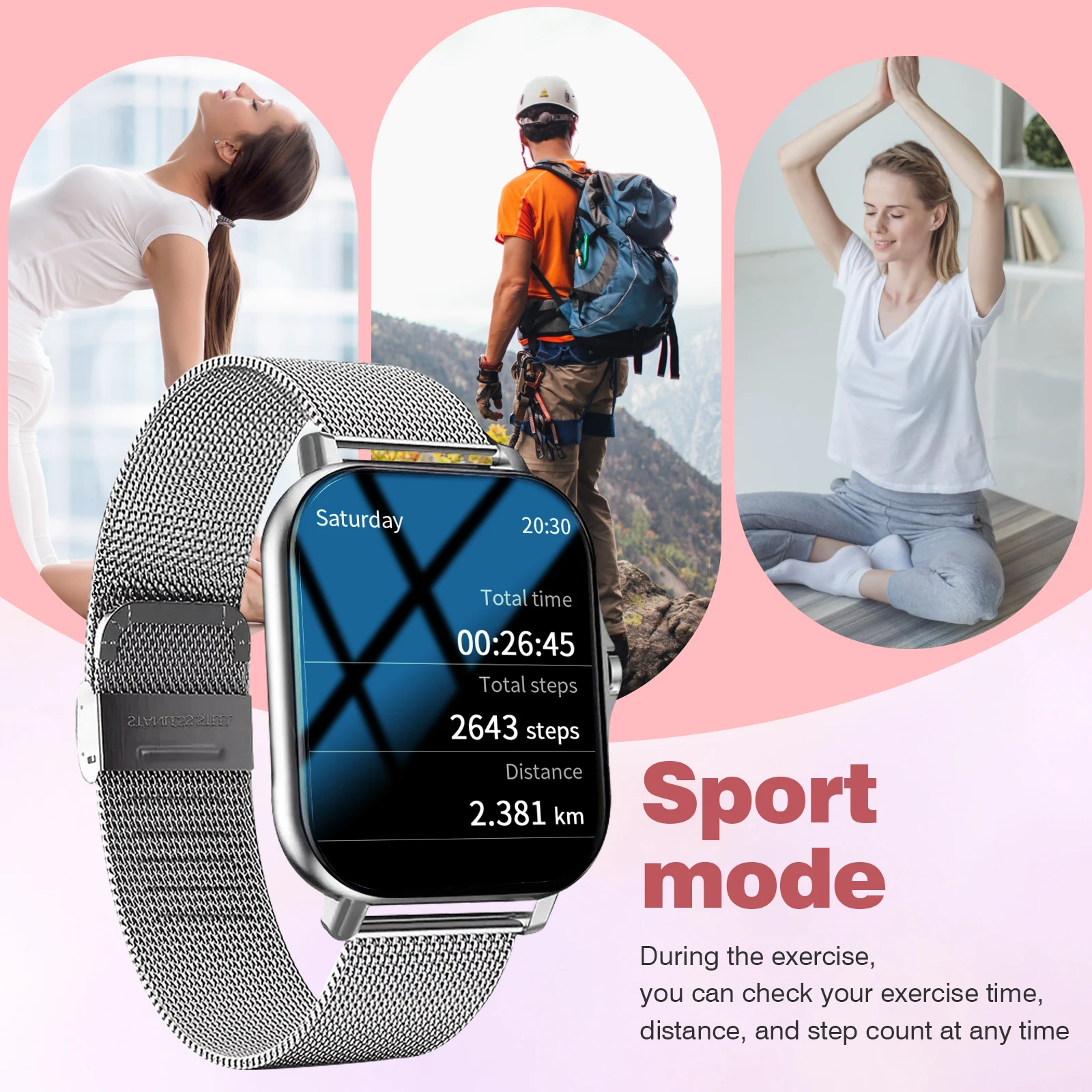 ساعة رياضية للرجال، اتصال لاسلكي، أوضاع رياضية متعددة، متوافقة مع ساعات آيفون وأندرويد الخارجية للرجال